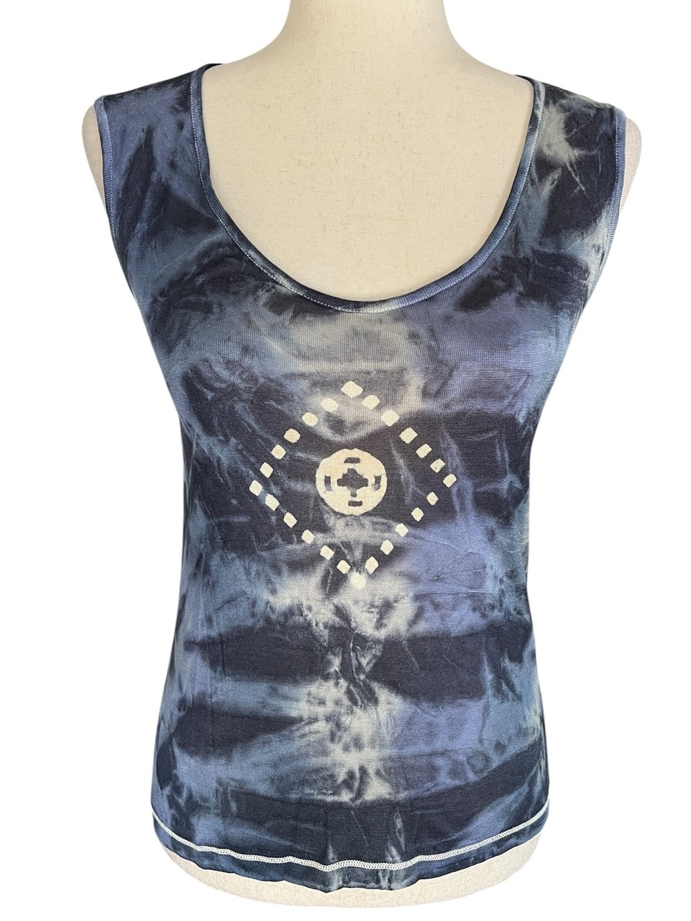 Piazza Sempione Navy and Light Blue Silk Tie-Dye Knit Top